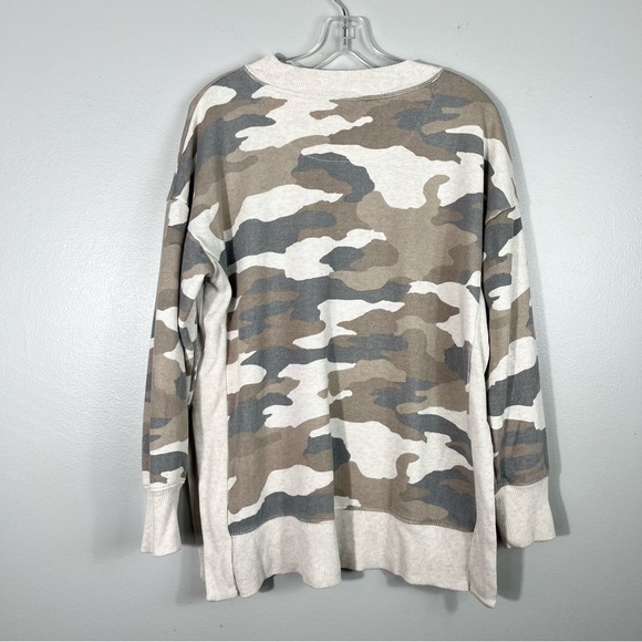 Aerie Oversized Camo Camouflage Brown & Gray Oversized Lounge Sweatshirt Small S - Picture 3 of 5